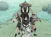Sakura and her team-mates protecting Tazuna.