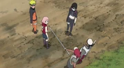 Team Kakashi confronted by Karui and Omoi.
