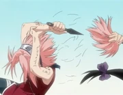 Sakura cutting her hair.