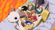 Straw Hats Riding Mini Merry Over Sea of Fire