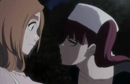 Orihime is confronted by Riruka Dokugamine.