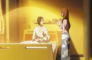 Orihime visits Uryū in the hospital to heal him