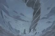 Dotō's Ice Release: Twin Dragon Blizzard technique wreaking havoc.
