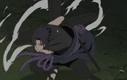 Sasuke wielding a fūma shuriken.
