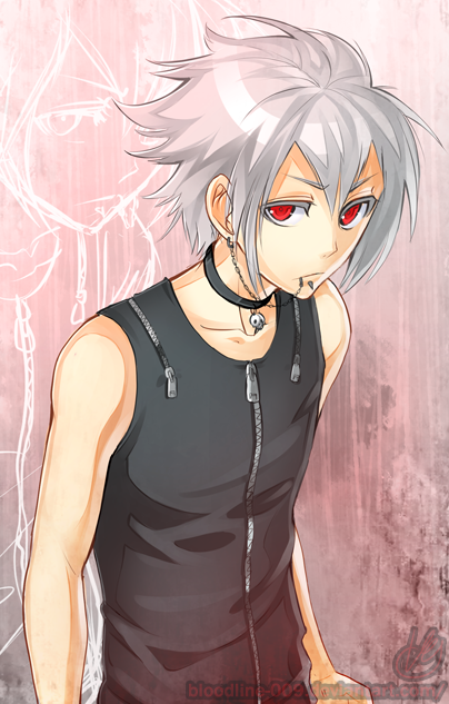 white hair anime boy with red eyes