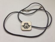 Necklace with a silver amulet with the "A" logo
