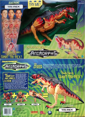 Transformers super tri rex box front and back