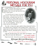 Elfangor's Personal Hologram Message from Issue 12