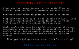 Hawk rescue intro screen instructions