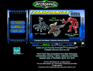 Screenshot of the official site at scholastic.com/animorphs advertising the three Mega transformers: Ax/Scorpion, Tobias/Hawk, and Visser Three/Inferno Creature, on October 9, 1999 [1]