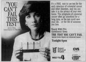 WBZ TV4 Eyewitness News: Evening Edition Weeknight - Special Series Report: The Test You Can't Fell - Tonight promo for September 8, 1986