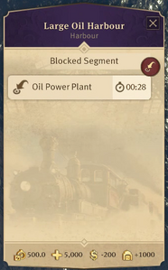 Clicking the timer icon in the top right opens the menu which lists blocked segments of railway and allows to jump to their location. The time seems to indicate for how long the segment is being blocked.