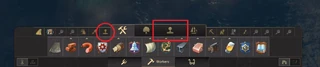 Both the stamp tool and the stamps menu can be accessed from the menu at the bottom of the screen, the stamp tool (in red circle) is on the left from the construction menu, the stamps menu button (red rectangle) is on the left from the ship menu.