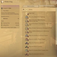 Statistics items diving.jpg (163 KB) Item Source tab showing a list of treasure maps which generate a diving spot where the selected item may be found. It also mentions Open Sea, meaning that the item can also be found at random spots without using any treasure maps.