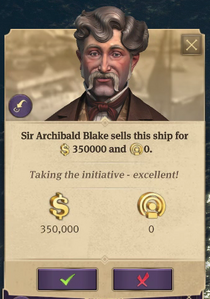 A message which appears in the top right part of the screen after clicking on one of the offered ships.