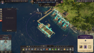 Using a harbourmaster's office and RacioN8d Super Spinner item to provide electricity to the steam shipyard and sand mines in the radius of the building