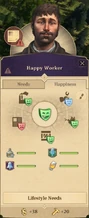 NeedsWorkerResidenceHappiness.jpg (82 KB) The happiness tab shows all factors that contribute to residents' happiness and all luxury needs.