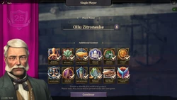 Creating new game in Creative Mode - choosing the player name and which additional content (gameplay DLC) should be enabled