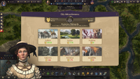 City attractiveness menu. The top part displays current attractiveness on the left, amount of points required to reach the next level on the right and the name of the current city level.