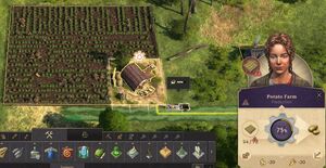 Buildings that need specific number of fields for optimal productivity have longer processing times and lower productivity, if the number of fields is lower than required. Red productivity icon is displayed above such buildings and appropriate warning with field icon can be seen in the building's menu.