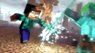 Blue Demon expertly mans his tridents against two Herobrine vessels in Annoying Villagers 49