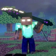 The glaive shouldered on Glaive Herobrine's back in Annoying Villagers 47