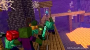 A group of zombies attacking Blue Demon and BBQ Sauce