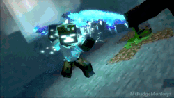 Dark Herobrine is smashed against the wall by the  as seen in .