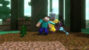 Herobrine fights a mini troop of Villager Scouts.