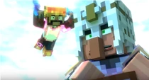 Mustacheo descends above the Villager Scout.
