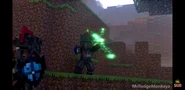 The Transportation Emeralds cracks to teleport the Red Iron Golem Warriors