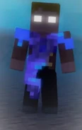 Herobrine Greg with glowing white eyes as in player form.
