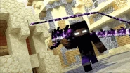 Swordsman Herobrine utilizing the Demoniac Voltage Reaver's defensive form to deflect the arrows in Annoying Villagers 51