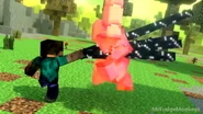Shadow Herobrine impaling an iron golem in Annoying Villagers 30