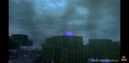 A closed Shulker on top of a tree