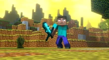Steve holding Woopie the Sword.
