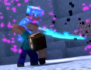 Steve attempting to hit Herobrine with the Legendary Sword