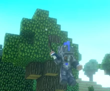 Villager Knight grappling backwards to a tree