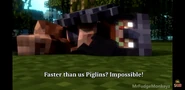 A Piglin Warrior shocked about Alex's speed