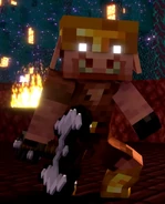 A piglin wearing both golden boots and helmet