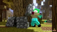 Ellie carrying a cobblestone slab with her bare hands