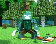 Blue Demon wearing his unenchanted prismarine chestplate in Annoying Villagers 44