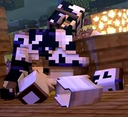 Corrupted Iron Golem's injured body at the end of Annoying Villagers 53