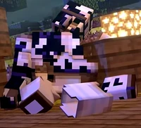 Corrupted Iron Golem'"`UNIQ--nowiki-00000004-QINU`"''s deceased body lying on a wood plank in 