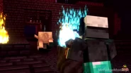 The hoglin running away from the Blue Fire