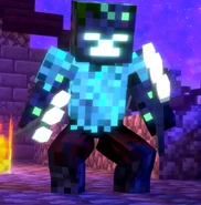 Blue Demon wearing his enchanted prismarine chestplate in Annoying Villagers 53