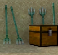 Tridents being stored in the Resistance Desert Camp in Annoying Villagers 50