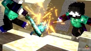The Double Diamond Glaive striking Mr. Shadow's sword