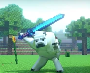 A Polar Bear using a Diamond Greatsword to attack Steve