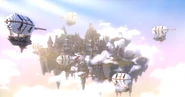 Several airships flying around the Adventure Realm in Annoying Villagers 42